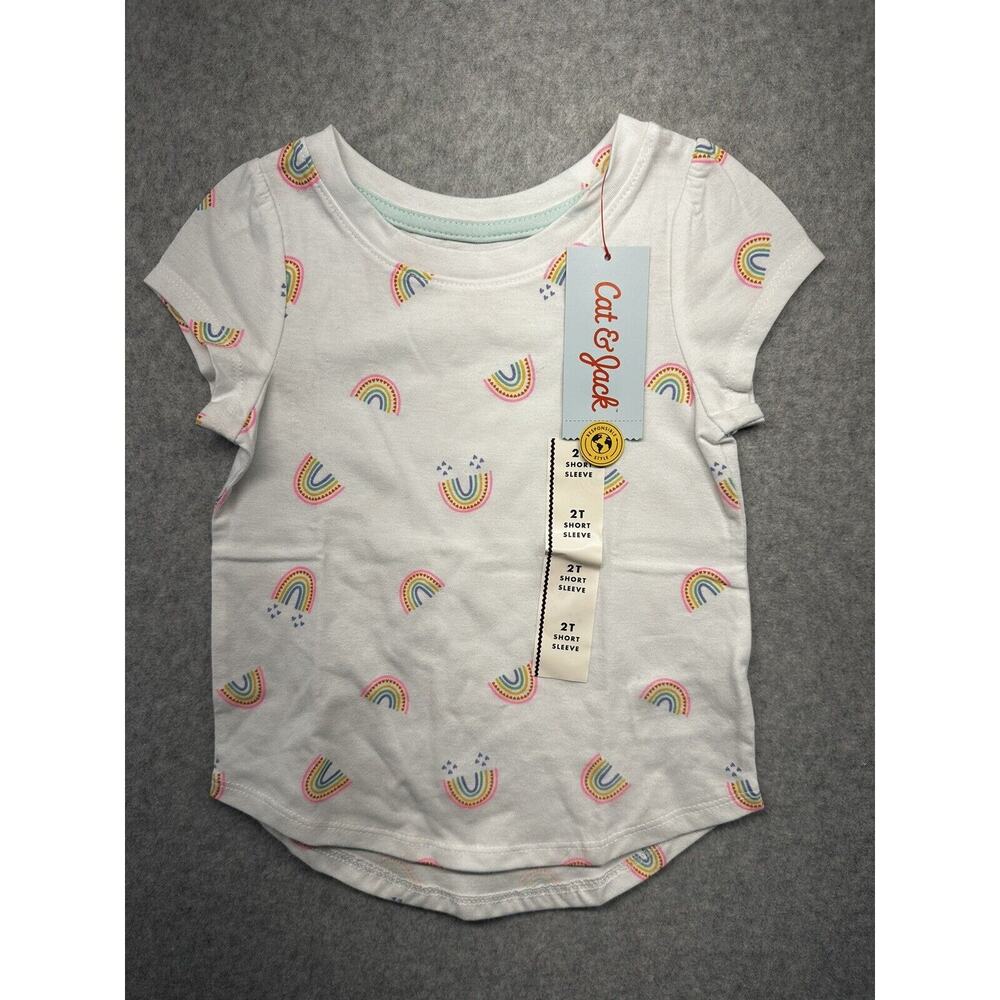 Cat &Jack Girls Shirt Top Rainbow Heart Print T-Shirt Short Sleeve Size 2T